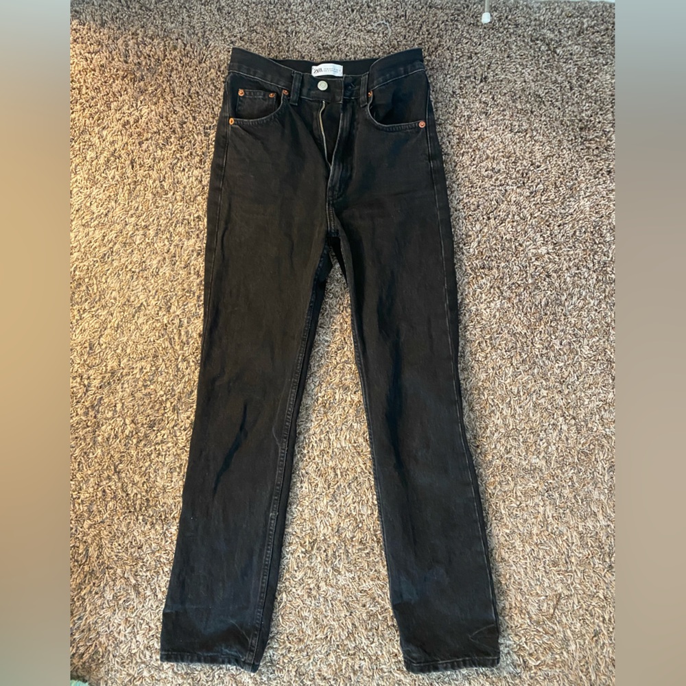 ZARA - High rise straight leg black jean